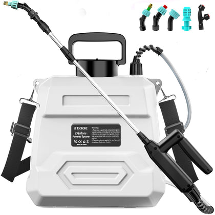 DEGGE battery-powered sprayer with 2-gallon capacity for efficient garden coverage.