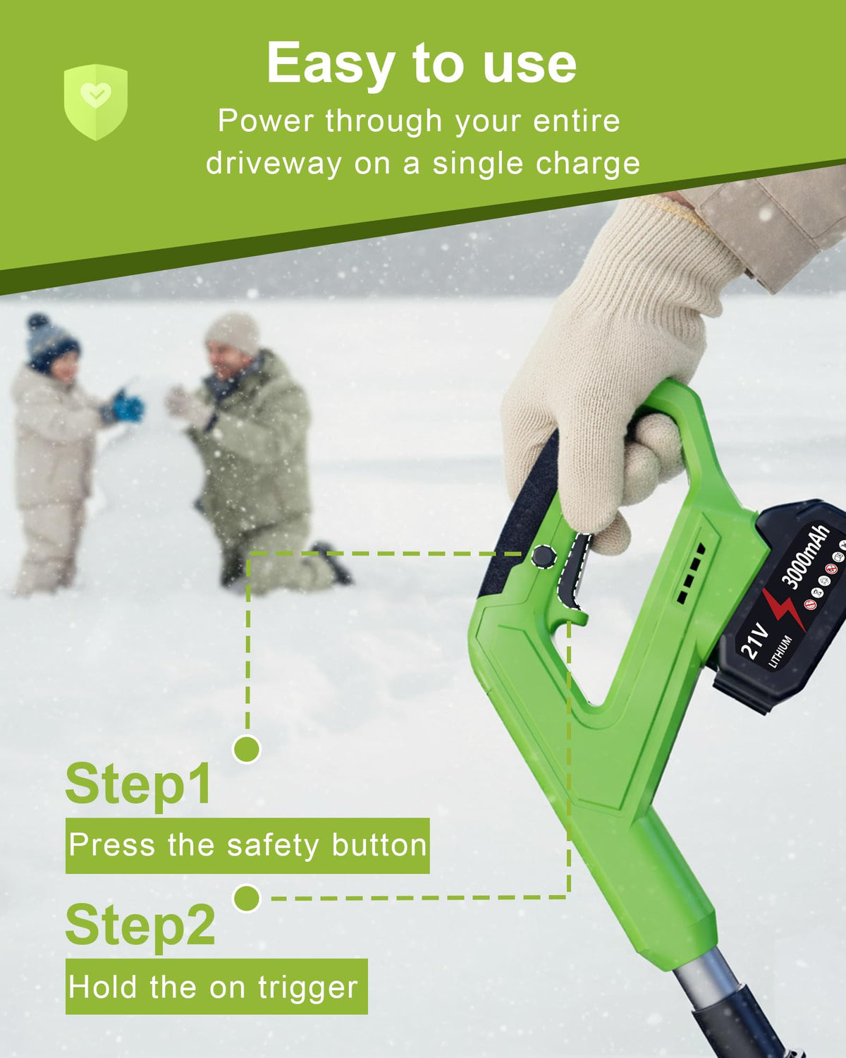 DEGGE battery snow shovel clears driveways and sidewalks efficiently.