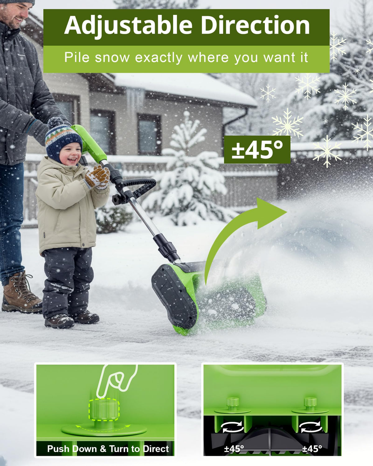 DEGGE snow shovel lightweight design for easy one-handed use.