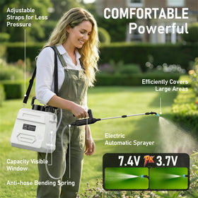 DEGGE sprayer with adjustable shoulder strap for easy portability.