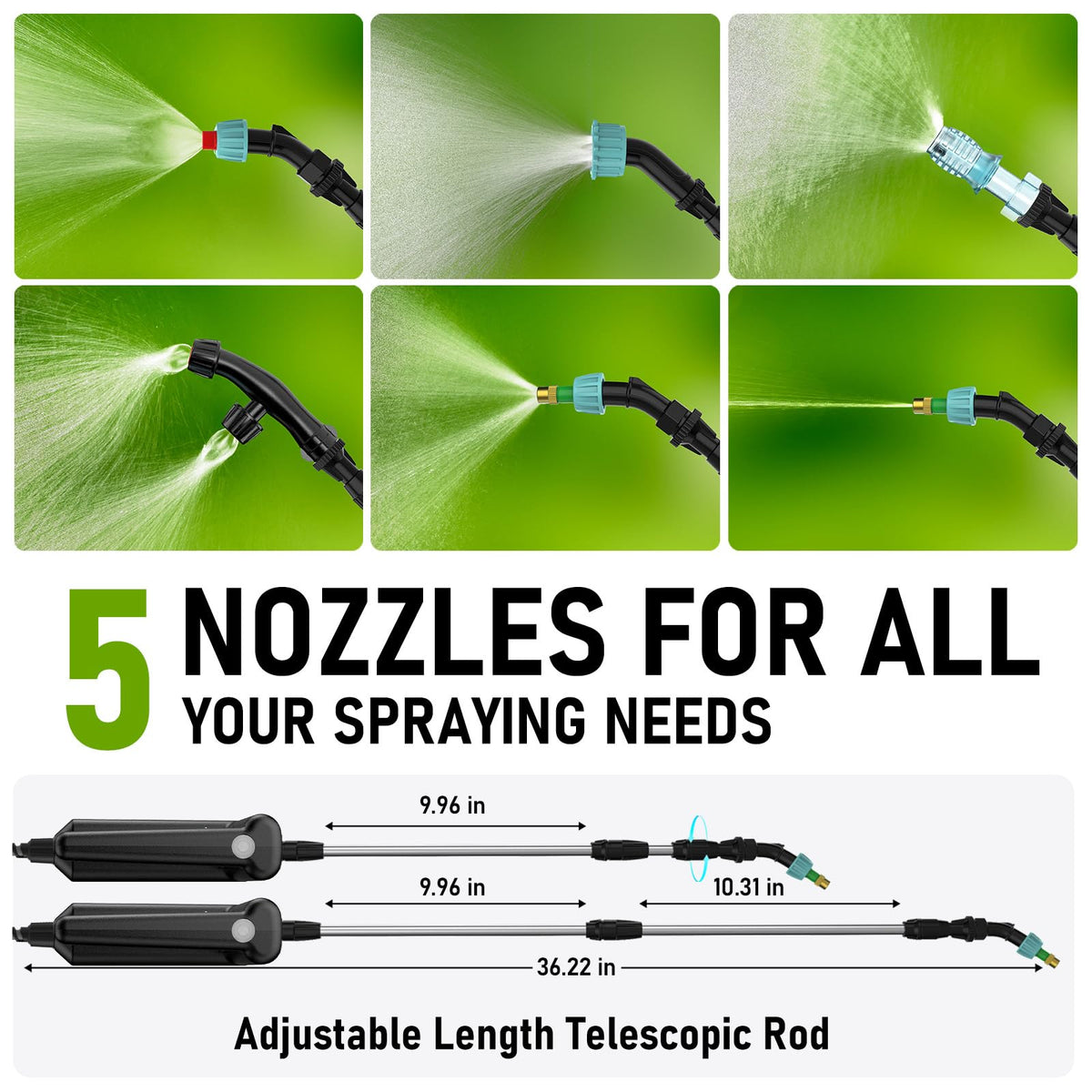 DEGGE sprayer with telescopic wand reaches high branches and shelves.