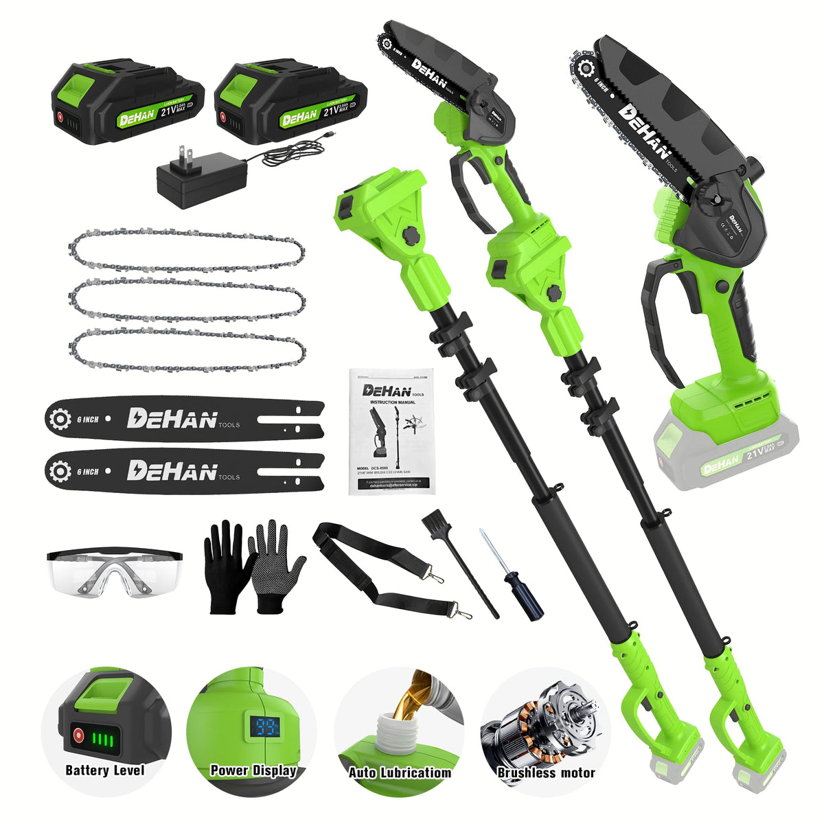 DEHANTOOLS 2in1 pole saw and chainsaw for overhead pruning and ground cuts