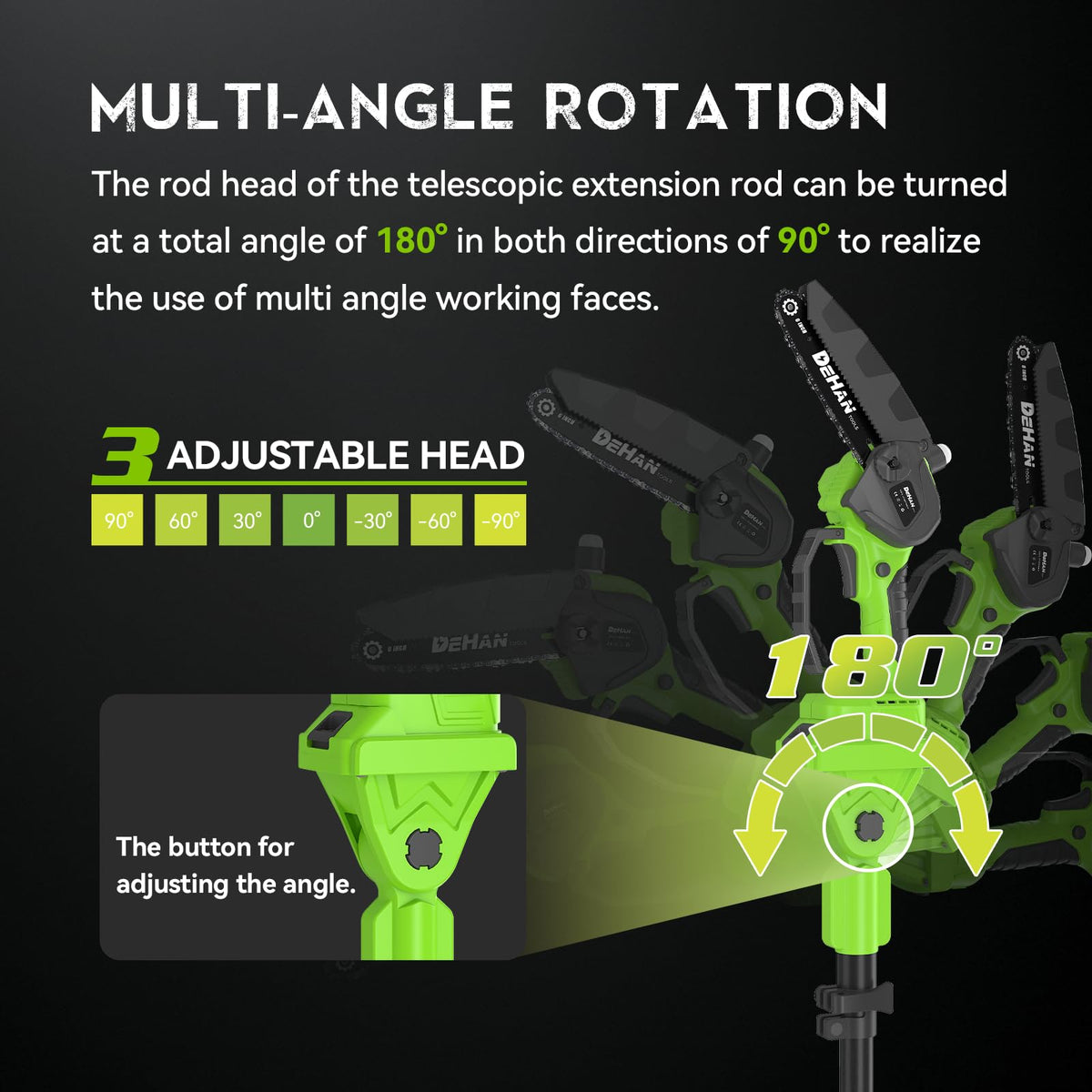 DEHANTOOLS rotatable pole allows flexible cutting angles for awkward limbs