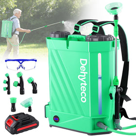 Dehyteco battery powered backpack sprayer with 4.2 gallon tank ready for efficient garden spraying