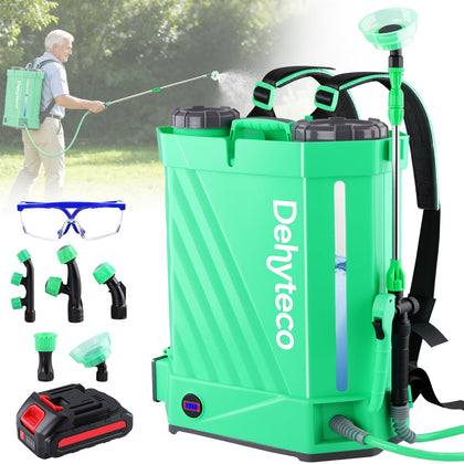 Dehyteco battery powered backpack sprayer with 4.2 gallon tank ready for efficient garden spraying