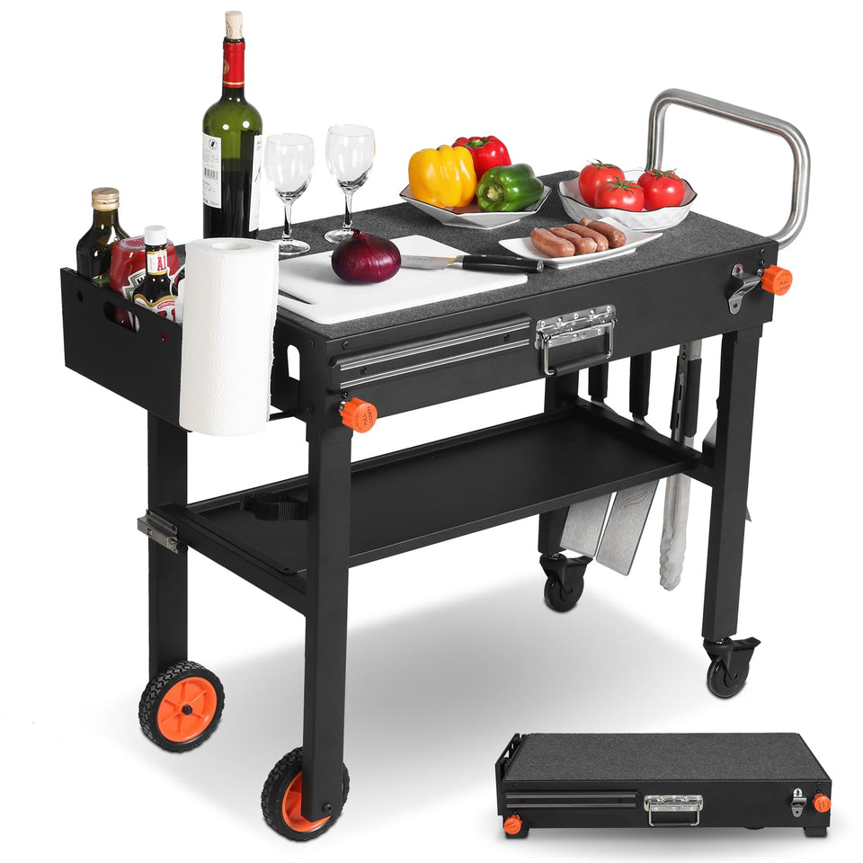 DeintYei outdoor grill cart folded for easy transport
