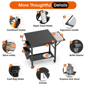DeintYei pizza oven table storage-shelves—all tools neatly organized during service.