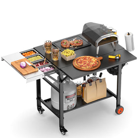 DeintYei pizza oven table wide countertop—expansive prep space for dough and toppings.