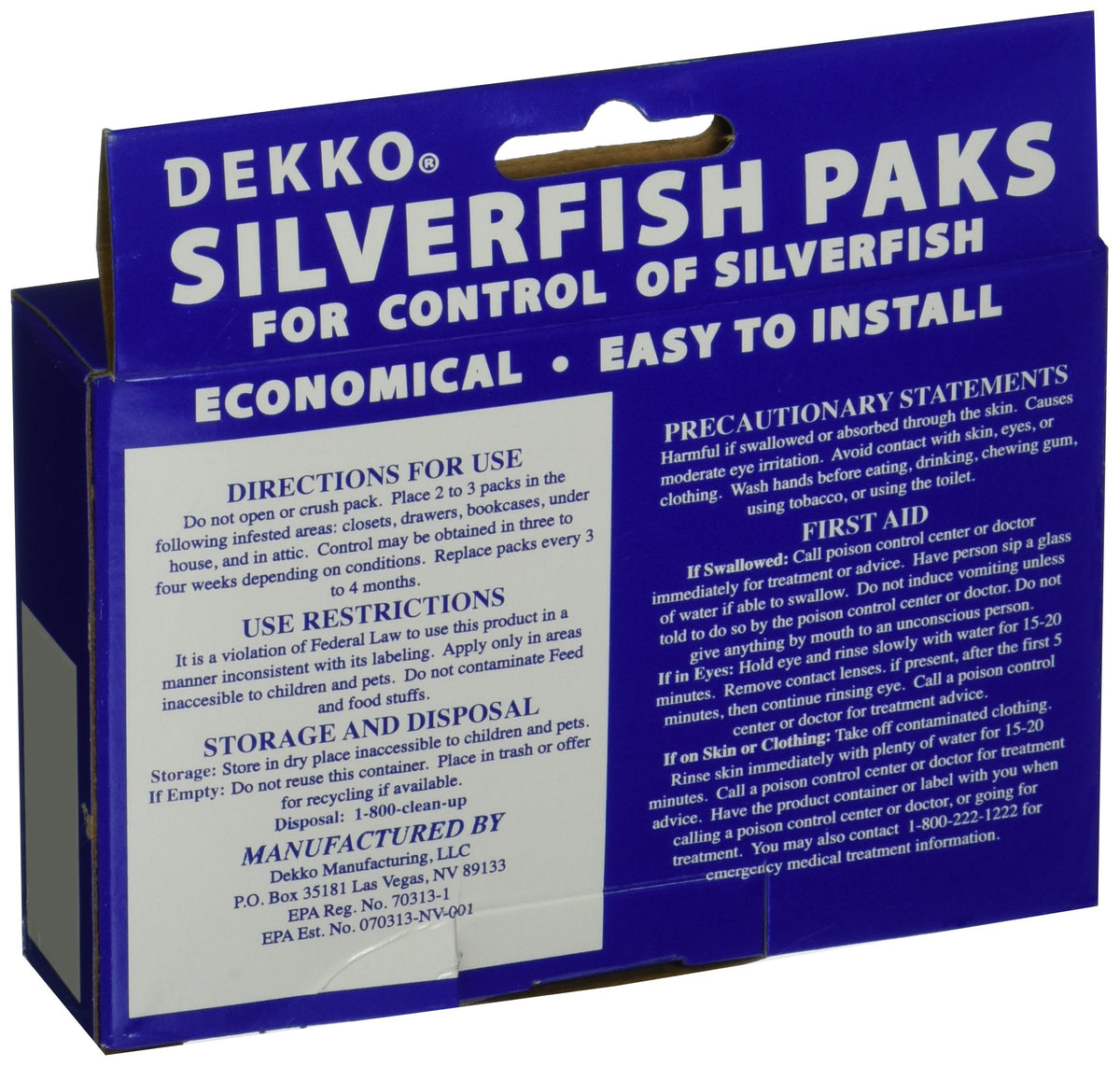 Dekko Silverfish Paks placed around furniture to illustrate discreet, long-lasting control