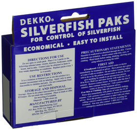 Dekko Silverfish Paks placed around furniture to illustrate discreet, long-lasting control