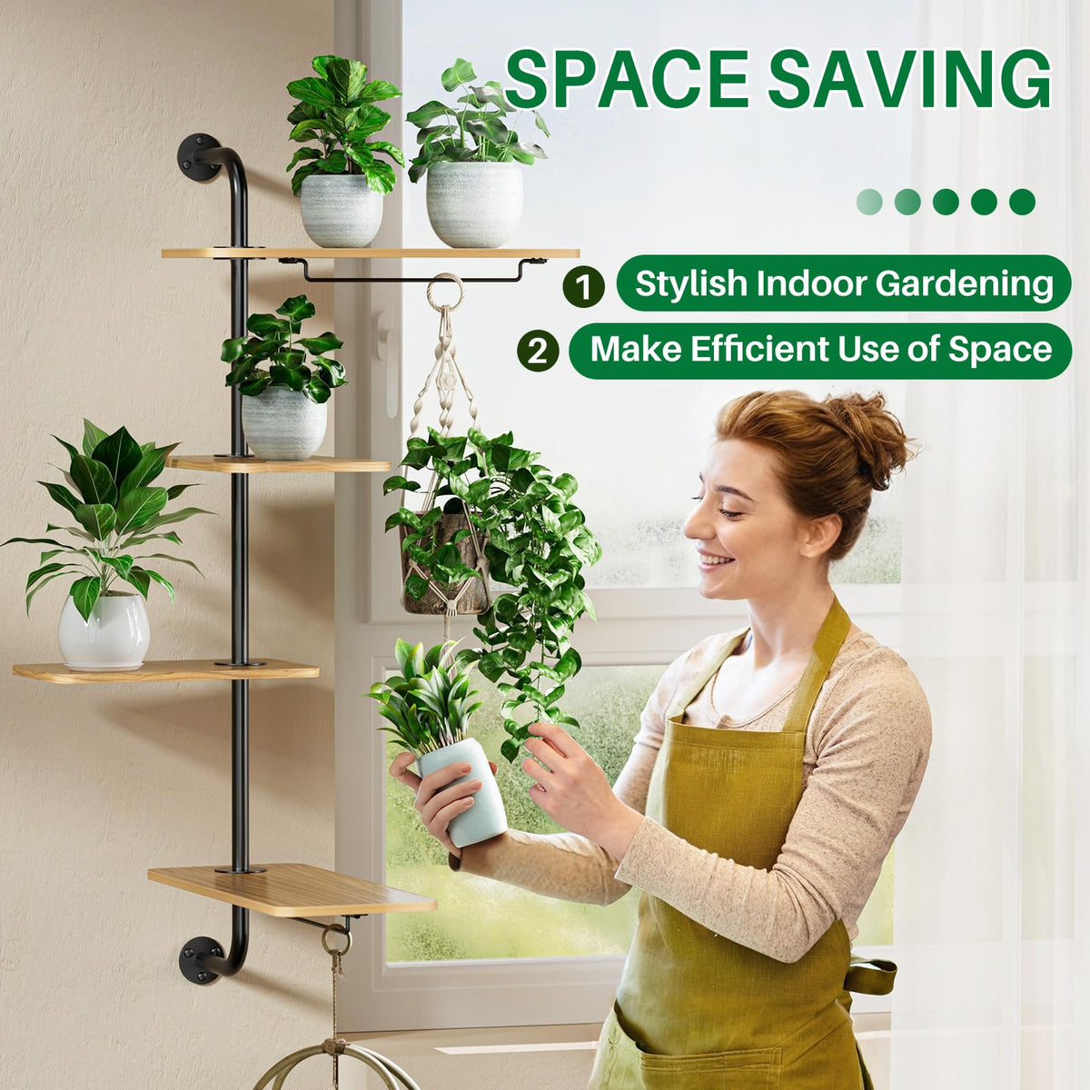 DELLAN Wall-Mounted Plant Shelf with hanging bars for space-saving display