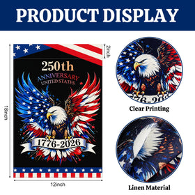 Deloky 1776-2026 close-up of eagle and Stars and Stripes highlighting commemorative detail.