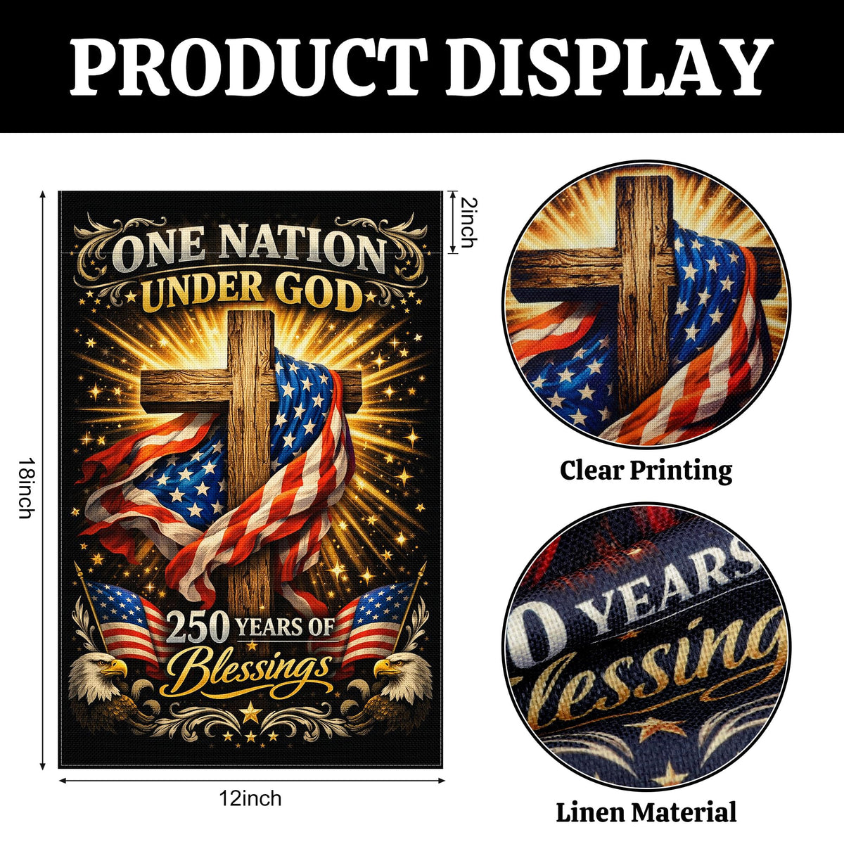 Deloky 250th Anniversary Flag back view double-sided printing for consistent display.