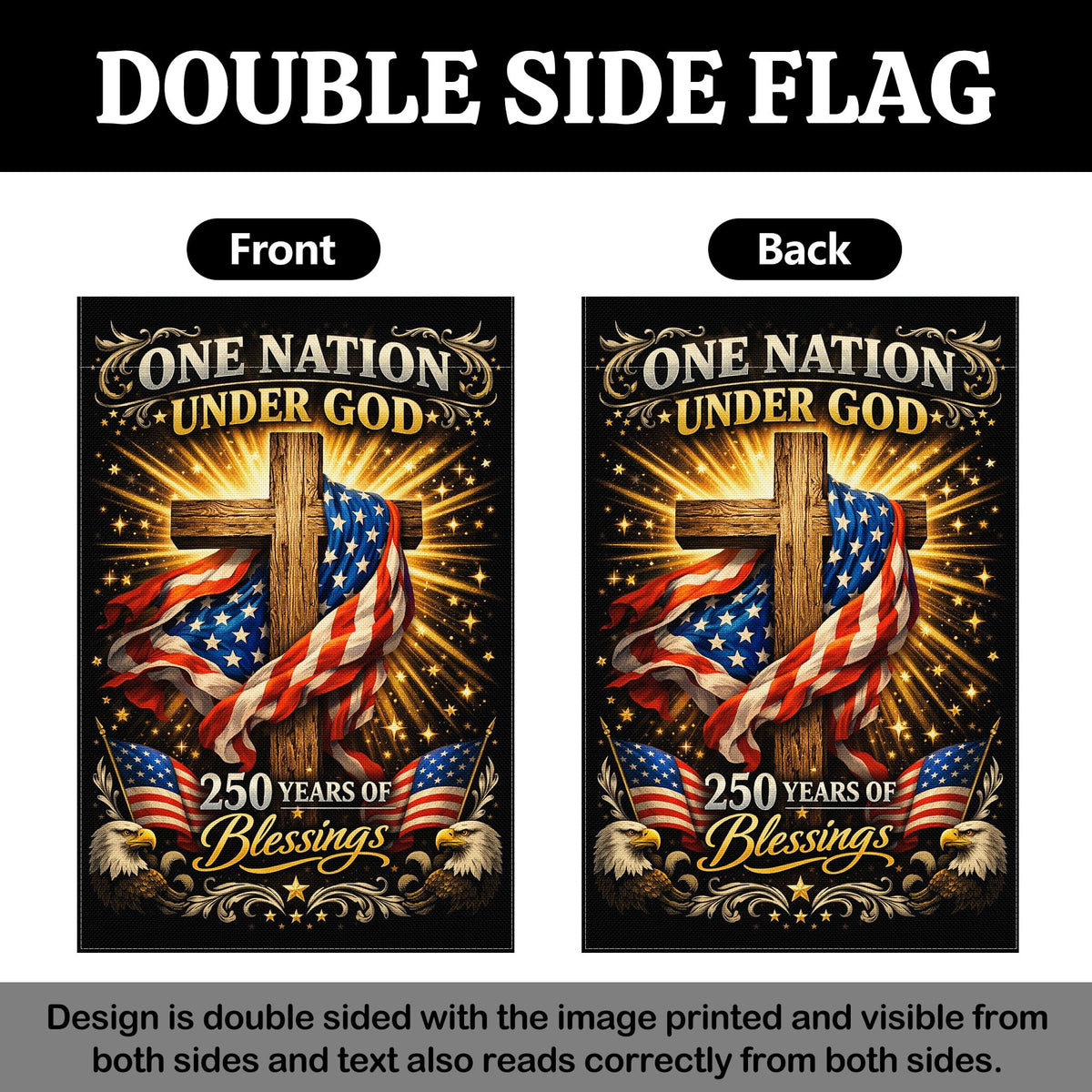 Deloky 250th Anniversary Flag detailed graphics highlighting patriotic symbols at a glance.