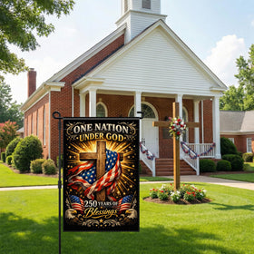Deloky 250th Anniversary Flag 18x12 inch size fits small outdoor spaces.