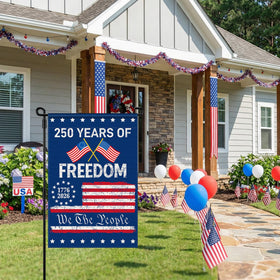 Deloky patio garden decor flag hanging in a sunny yard