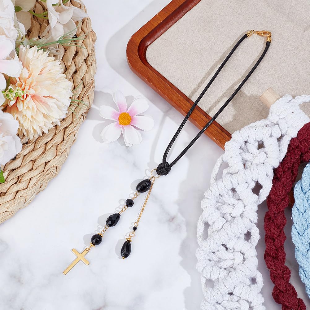 DELORIGIN brass-cord cross charm with glass beads, durable decor for windows and bags.