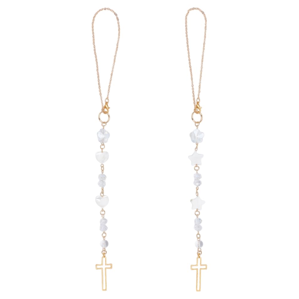 DELORIGIN cross car hanging ornament with heart star shell beads adds charming detail to your rearview.