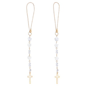 DELORIGIN cross car hanging ornament with heart star shell beads adds charming detail to your rearview.