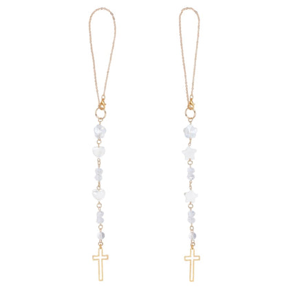 DELORIGIN cross car hanging ornament with heart star shell beads adds charming detail to your rearview.