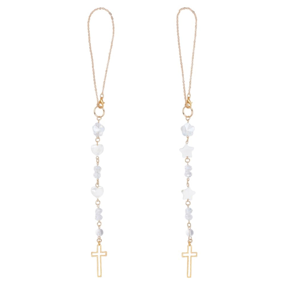 DELORIGIN cross car hanging ornament with heart star shell beads adds charming detail to your rearview.