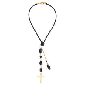 DELORIGIN cross hanging ornament with black glass beads for car mirror and subtle charm.