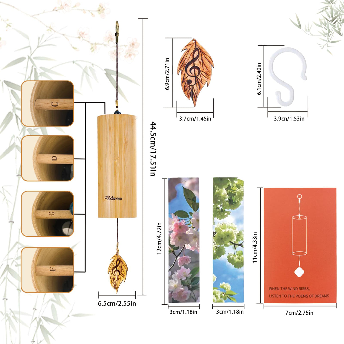 DELOVEWO deep tone chimes with bamboo tubes for warmth