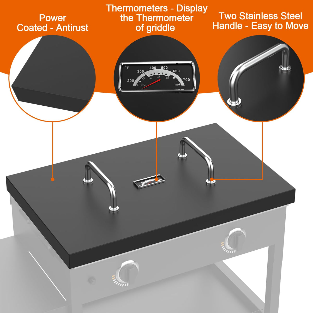 DELSbbq 5003 lid cover with handle enables easy on/off storage