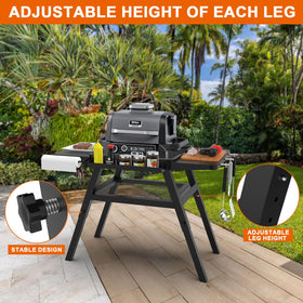 DELSbbq Adjustable design deployed on uneven ground for stable outdoor use.