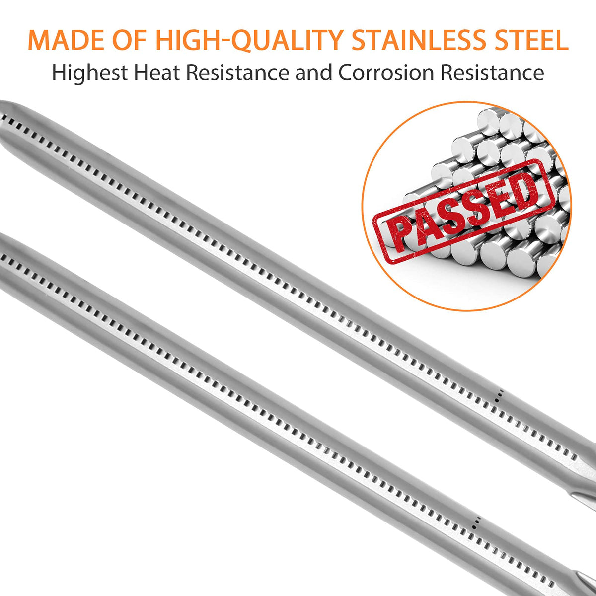 DELSbbq B036-compatible burner tube with consistent gas flow for even cooking.