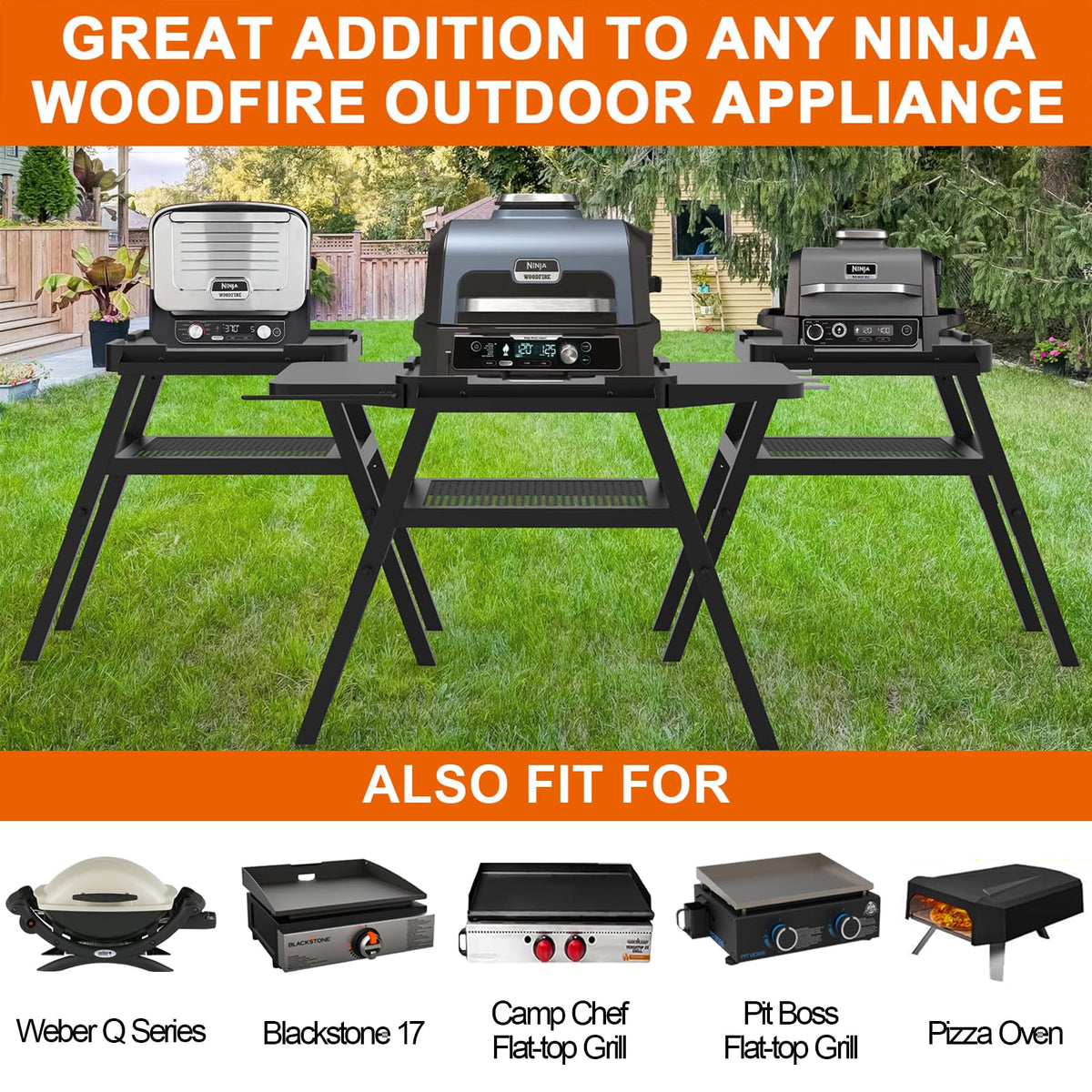 DELSbbq Camping and patio use scenario shows portable, space-saving grill support.