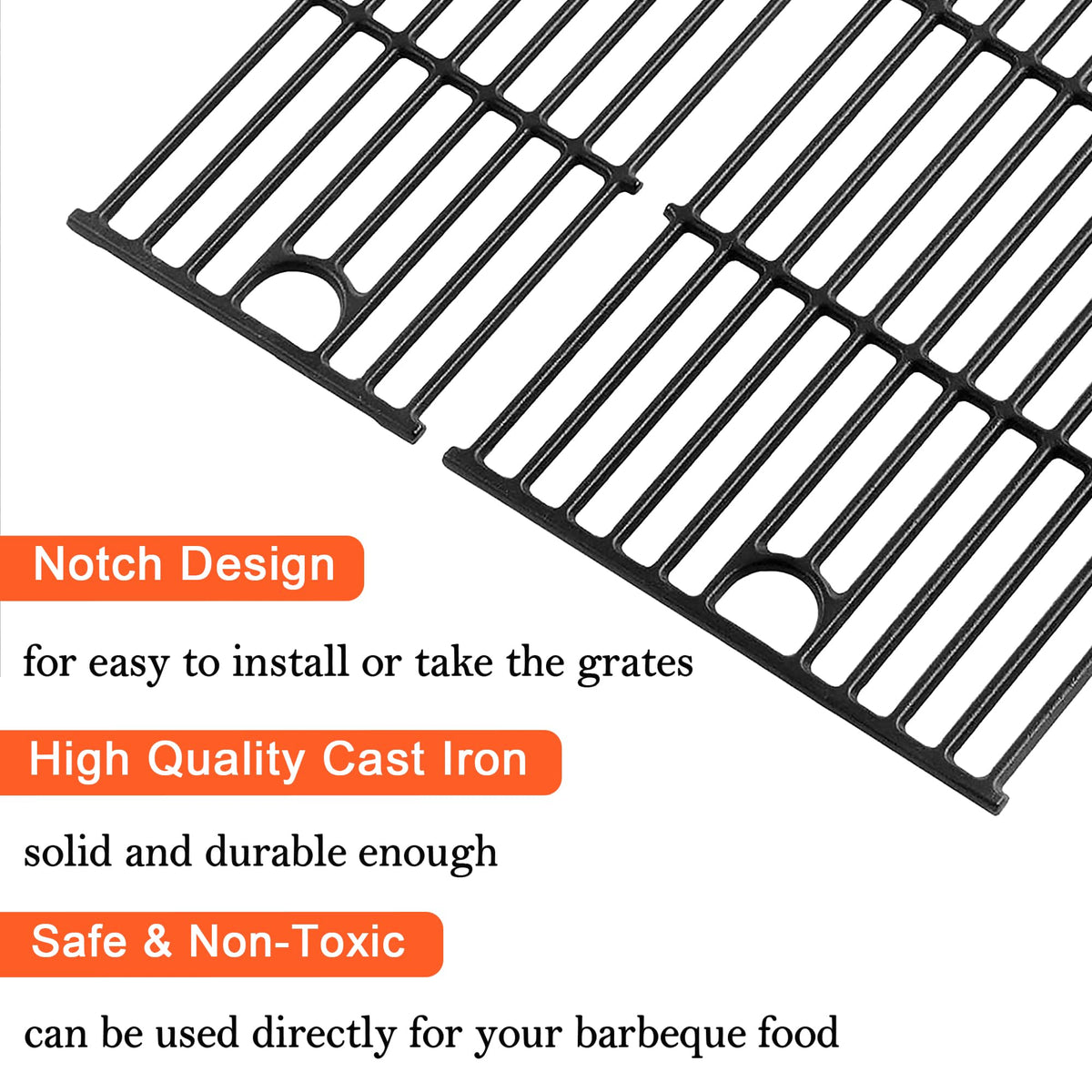 DELSbbq cast-iron grate close-up showcases durable texture and rust resistance
