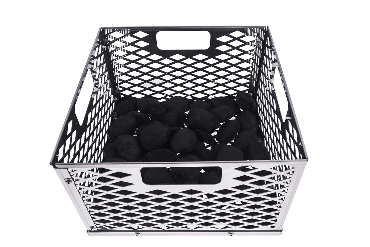 DELSbbq firebox basket with easy lift handles supports safe, mess-free lifting