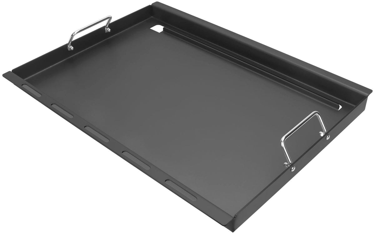 DELSbbq full-size griddle on Weber Spirit E310 for versatile flat-top cooking.