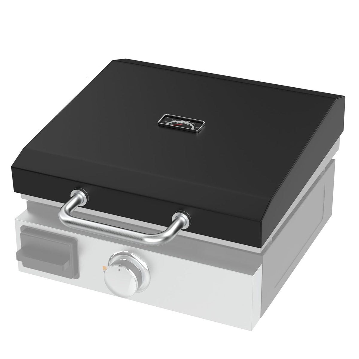DELSbbq hinged lid on Blackstone 17-inch griddle keeps cooking area tidy and protected.