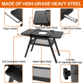 DELSbbq Outdoor Grill Stand with hooks demonstrates expanded cooking space.