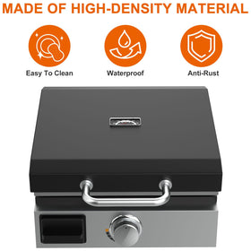 DELSbbq lid with integrated temperature gauge on a 17-inch Blackstone griddle.