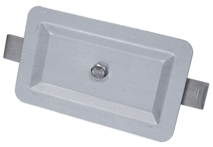 Deltech Rectangle Hand Hole Cover front view on square pole with weather-resistant galvanized steel.