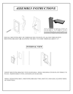 Deltech Rectangle Hand Hole Cover mounted on square pole for outdoor use.