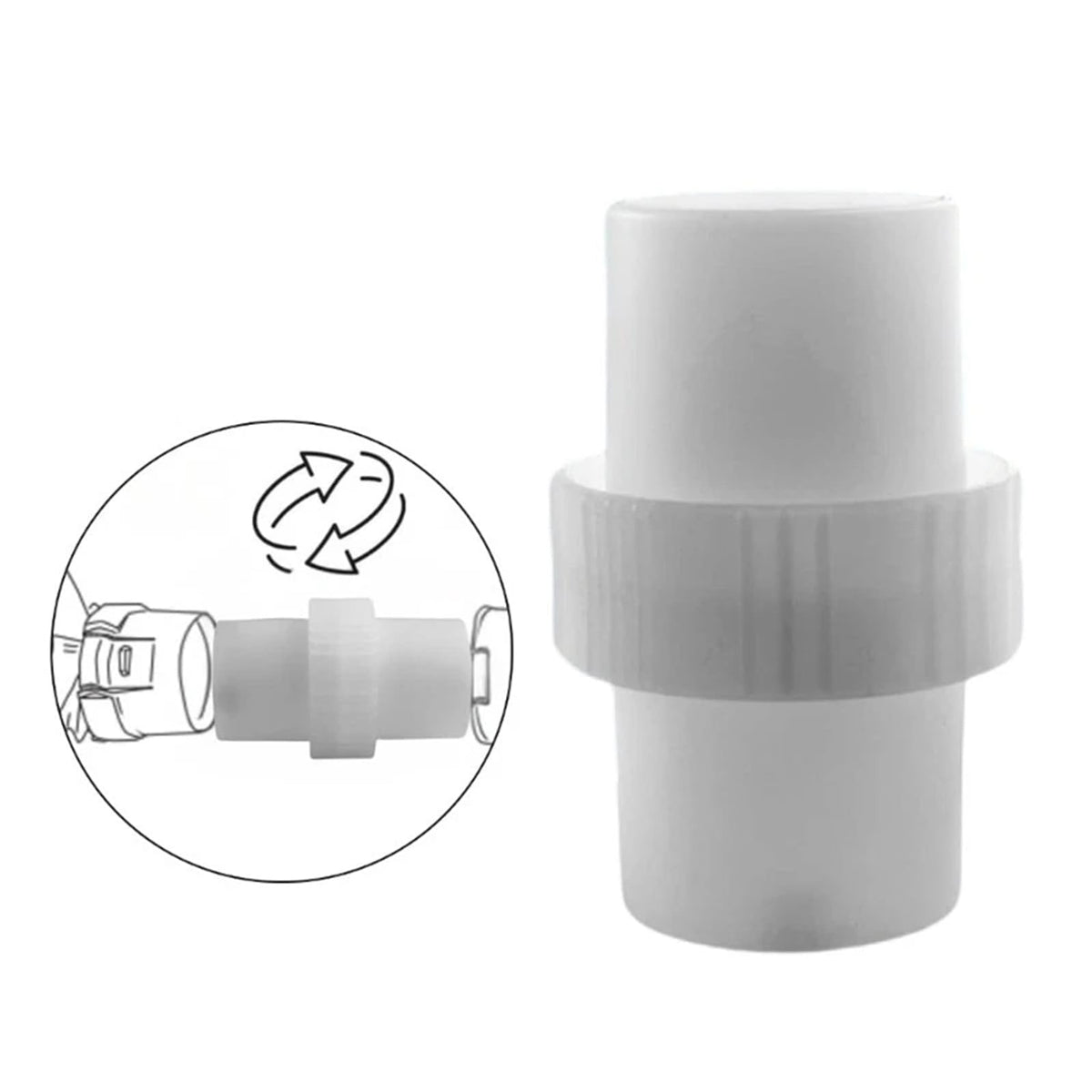 Connector installed on pool cleaner hose shows easy fit.