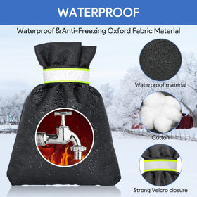 DELUX faucet cover shows simple strap installation over a spigot
