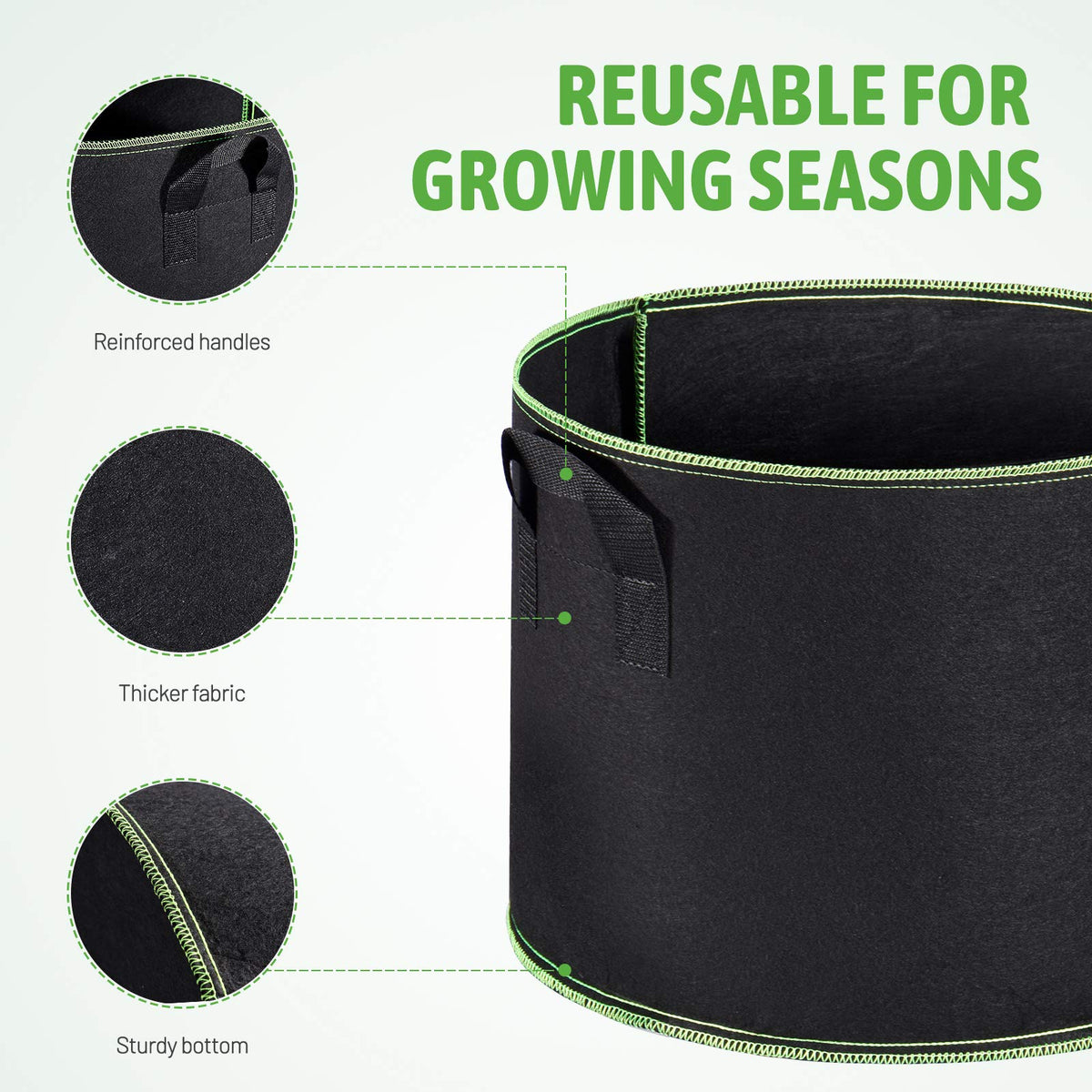 Delxo grow bag close up of thickened 300G nonwoven fabric for durability