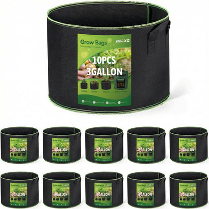 Delxo grow bags full setup showcasing 3-gallon capacity for flexible planting