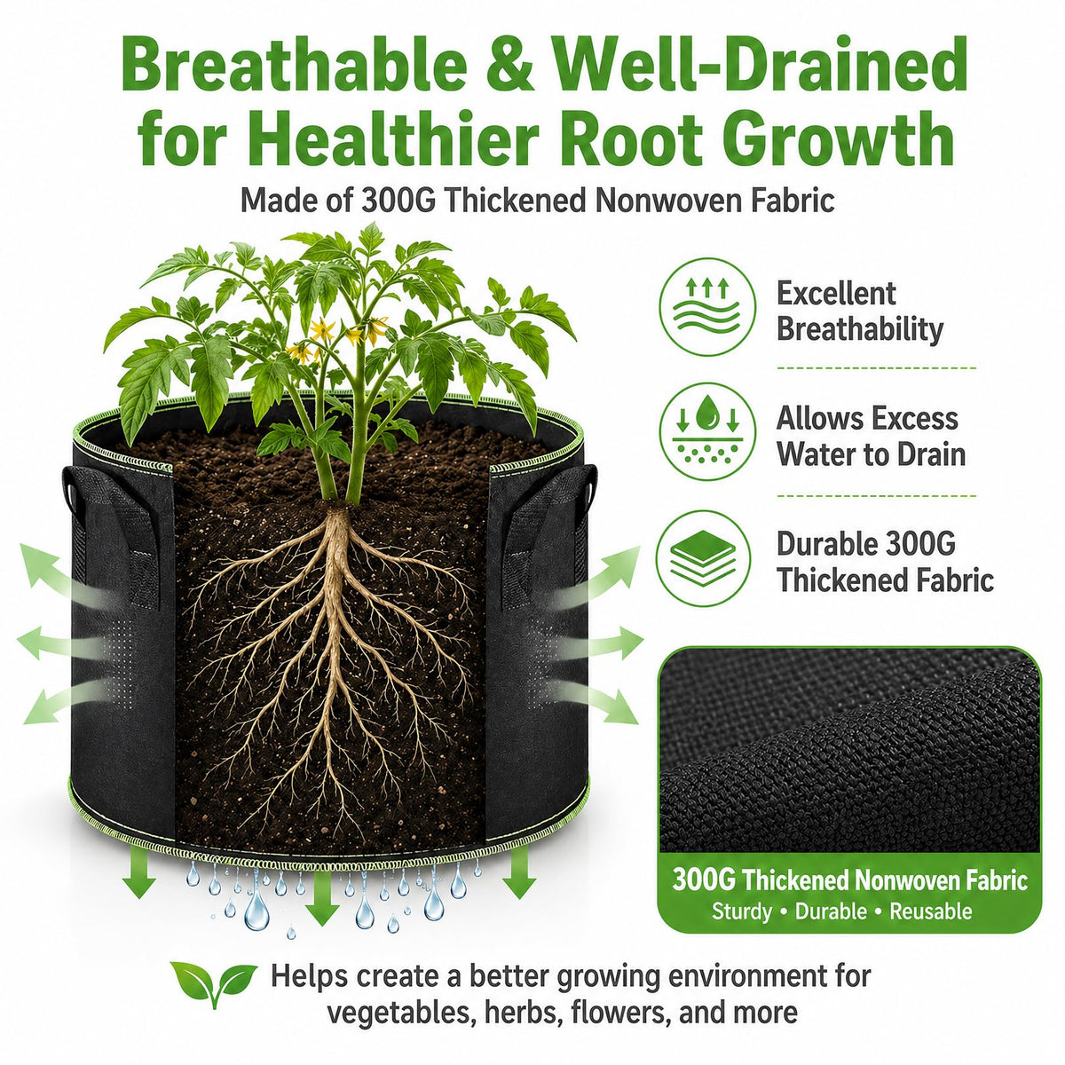 Delxo grow bags with handles open for easy carrying and repositioning