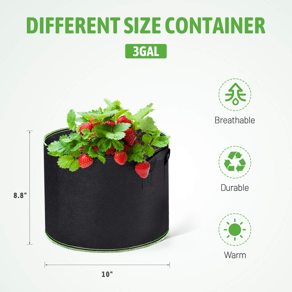 Delxo grow bags side profile highlighting sturdy handles for transport