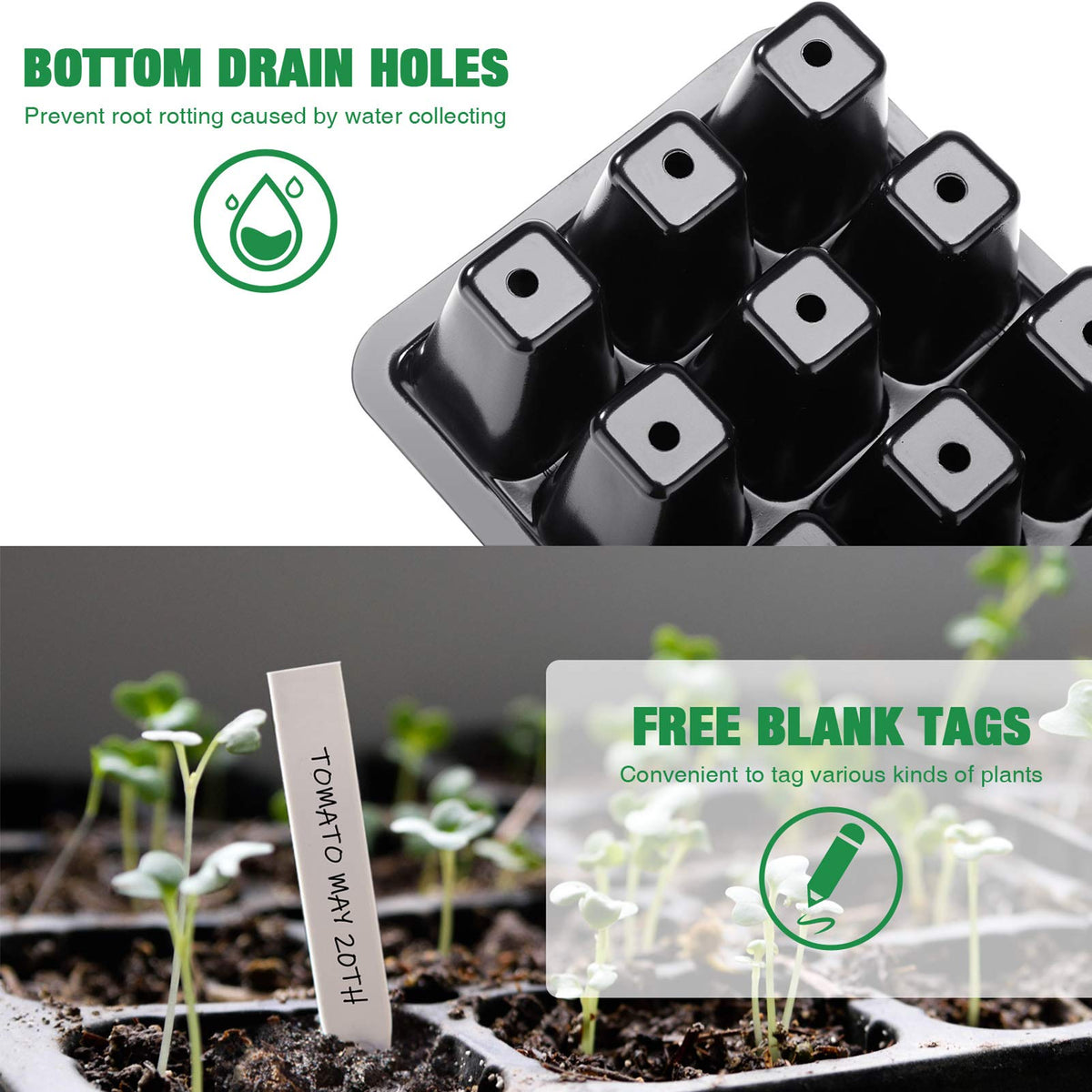 Delxo white base reflects light to stabilize soil temperature during germination.