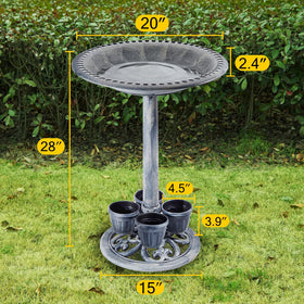 Demeyad bird bath provides a water source for birds and butterflies