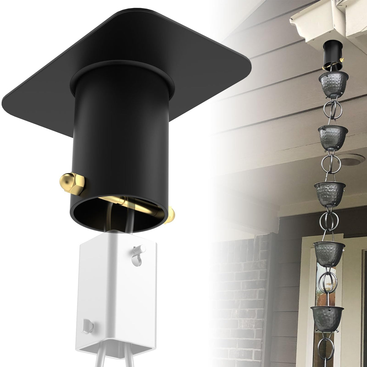 Demimy outdoor gutter install scene demonstrating aesthetic curb appeal with rain feature