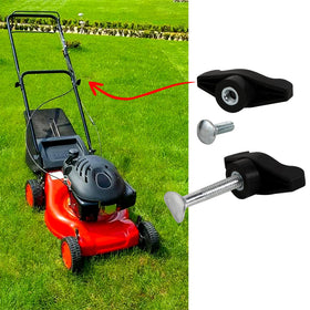 DemJamr kit in-use on a lawn mower for quick, secure handle replacement.