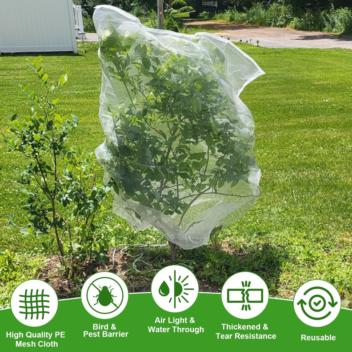 Demlox netting with zipper and drawstring for easy secure installation.